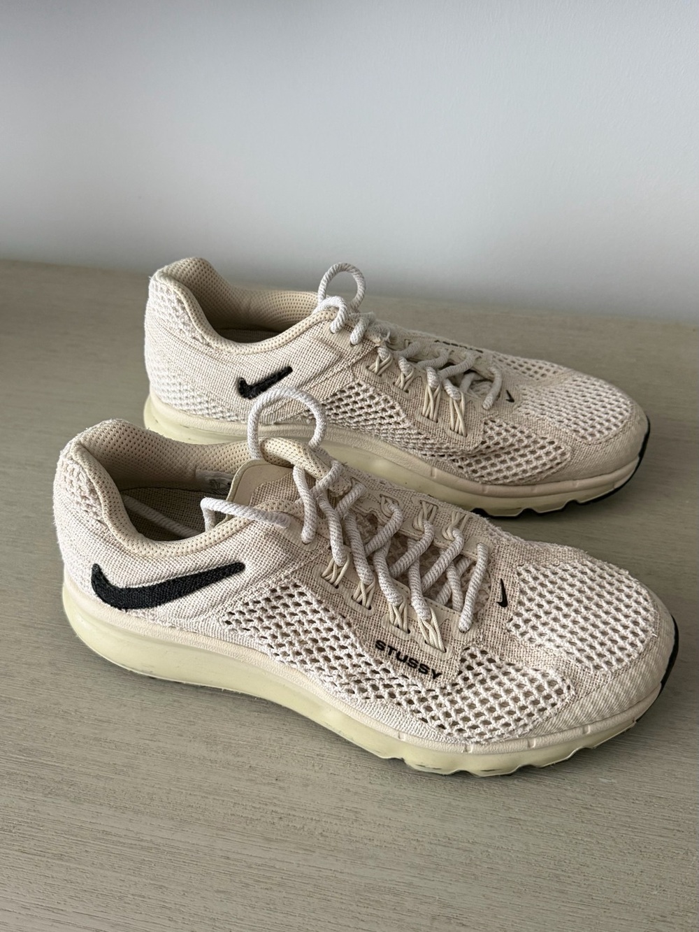 Nike Men’s Knit Sneakers — Cream with Black Swoosh